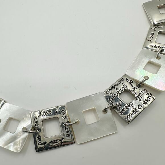 Love Script Chain Choker Bib Necklace Mother Of Pearl Square Geometric Retro - Picture 6 of 9